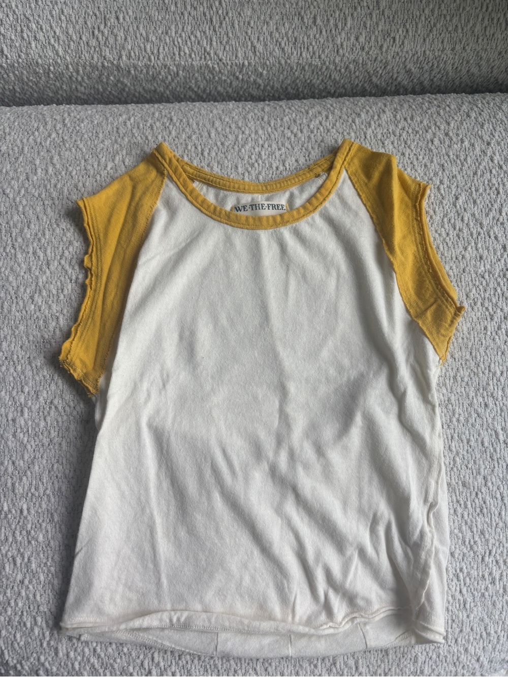 We The Free White Tank with Mustard Yellow Raglan Sleeves